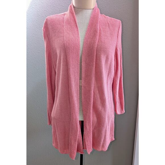 Womens Eileen Fisher 100% Hemp Open Front Knit Shawl Collar Cardigan Pink XL - Picture 1 of 5